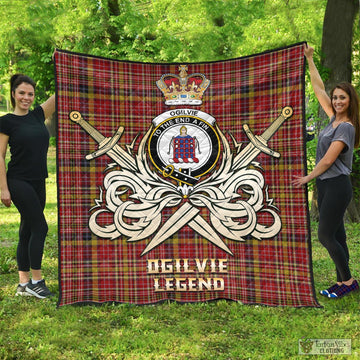 Ogilvie (Ogilvy) of Strathallan Tartan Quilt with Clan Crest and the Golden Sword of Courageous Legacy