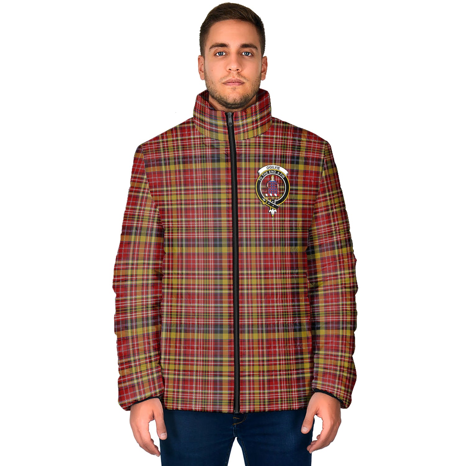 Ogilvie (Ogilvy) of Strathallan Tartan Padded Jacket with Family Crest - Tartan Vibes Clothing