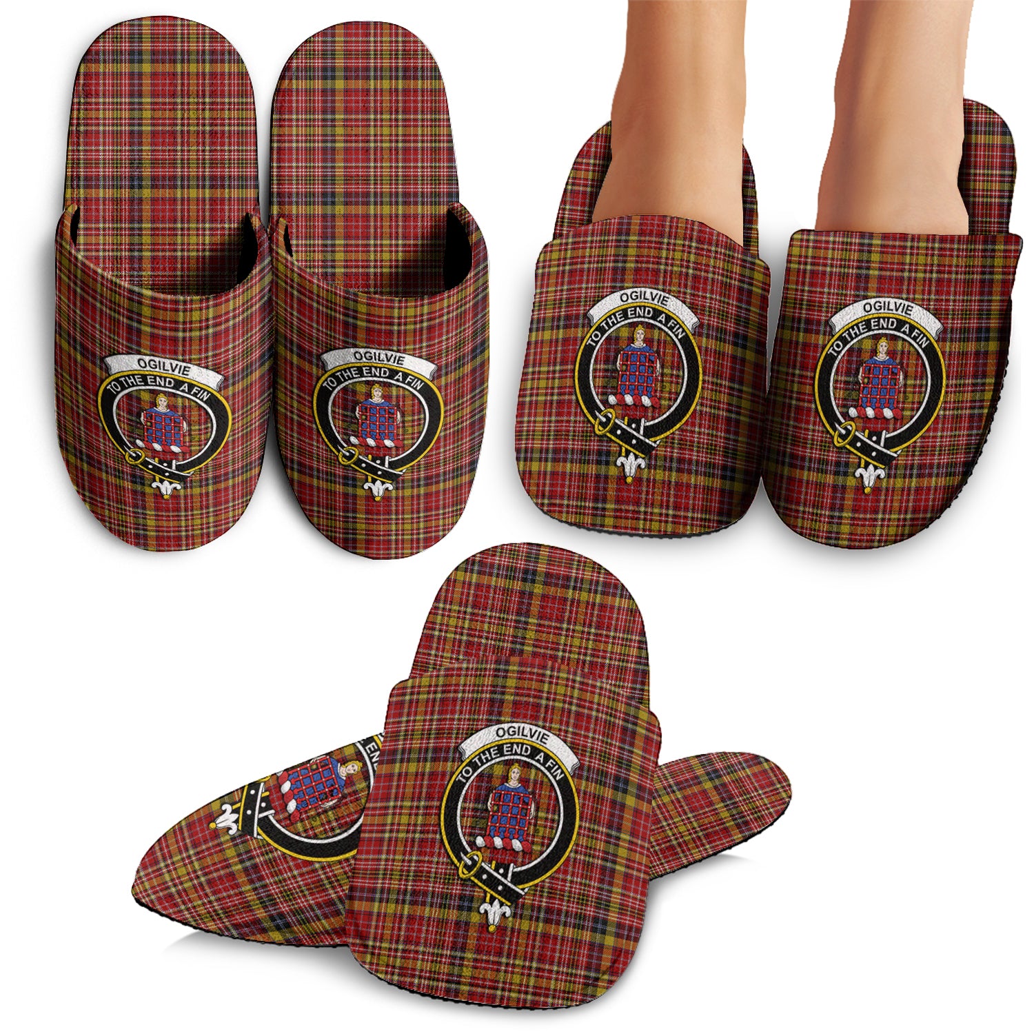 Ogilvie (Ogilvy) of Strathallan Tartan Home Slippers with Family Crest - Tartan Vibes Clothing