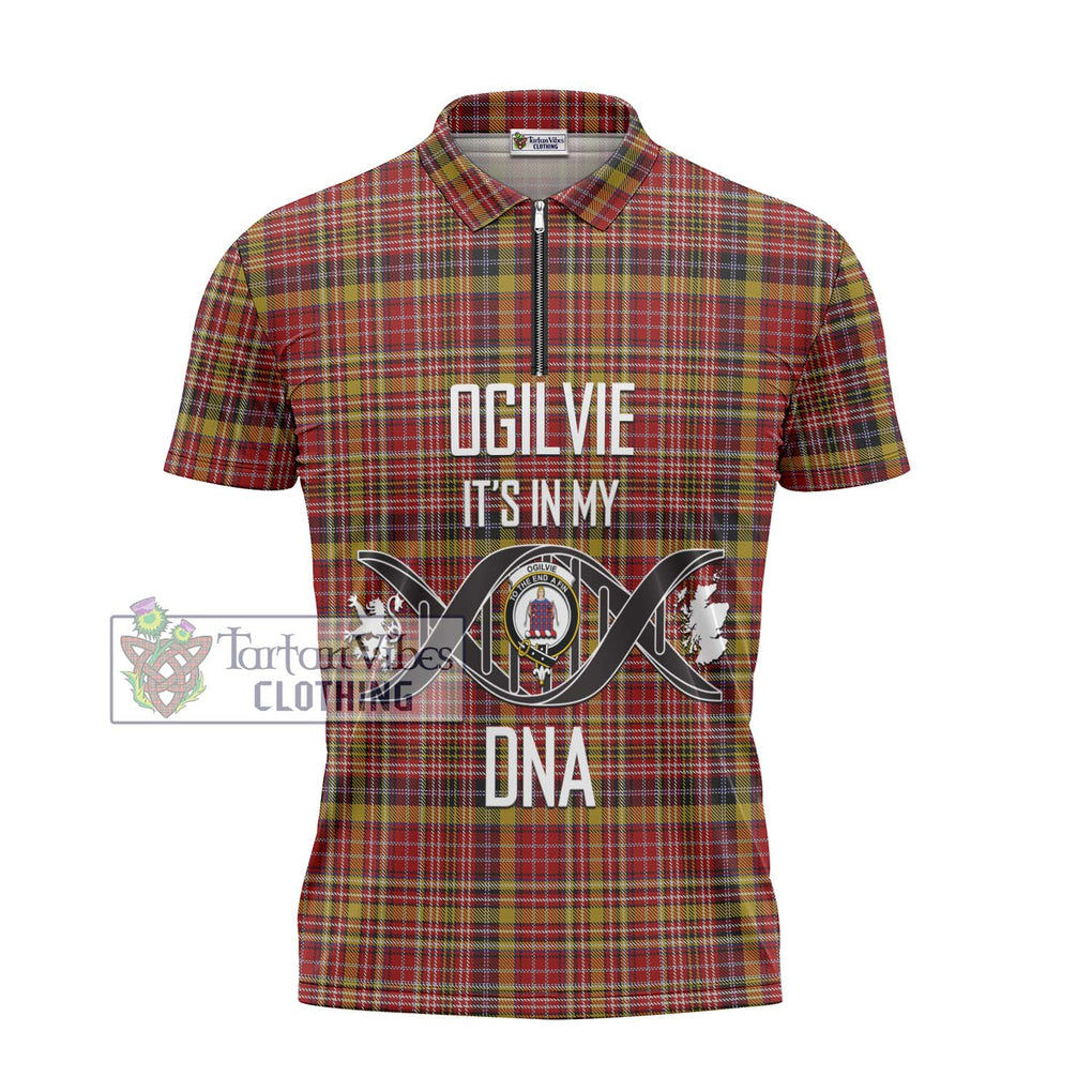 Ogilvie (Ogilvy) of Strathallan Tartan Zipper Polo Shirt with Family Crest DNA In Me Style - Tartanvibesclothing Shop