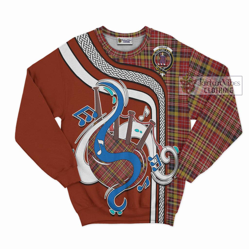 Tartan Vibes Clothing Ogilvie (Ogilvy) of Strathallan Tartan Sweatshirt with Epic Bagpipe Style