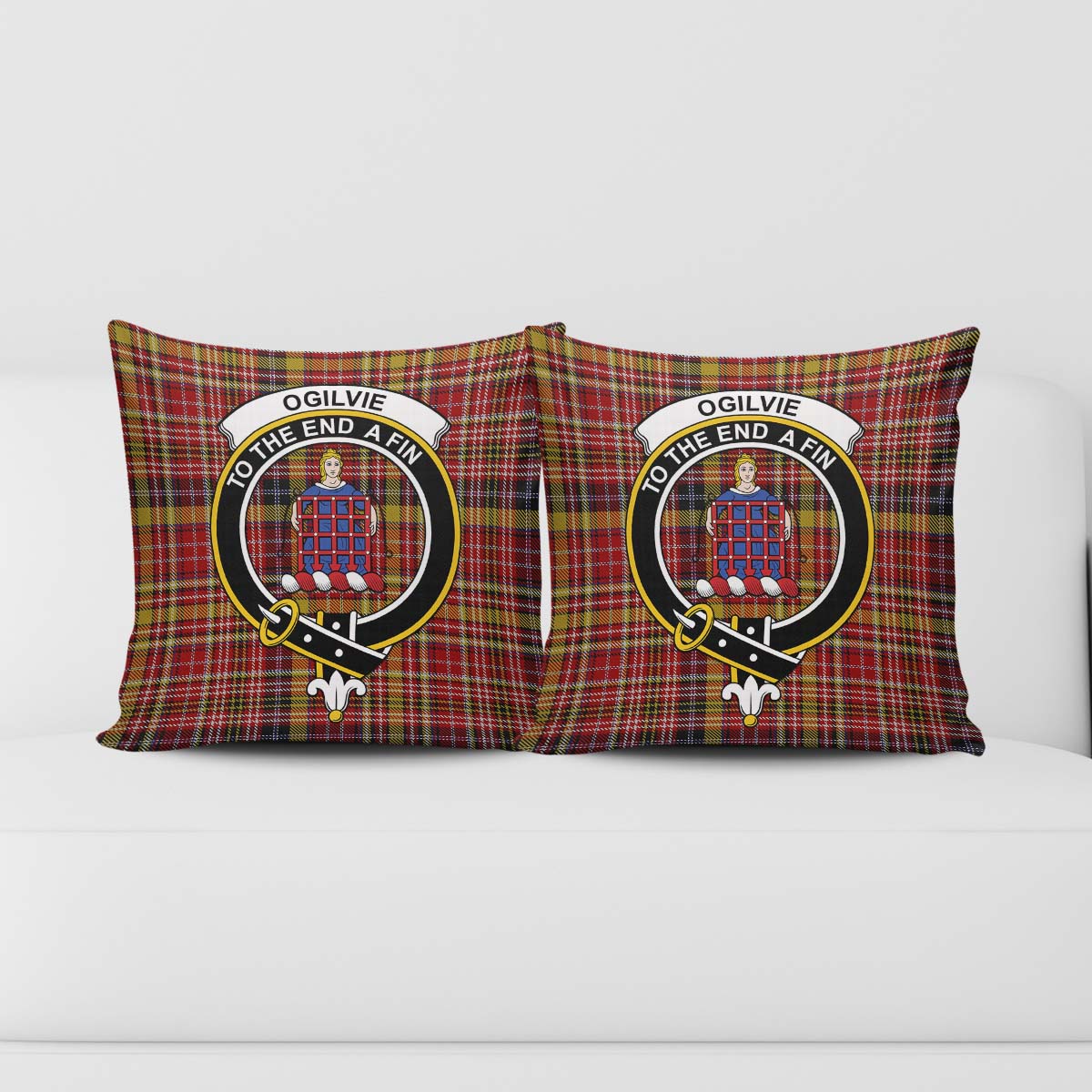 Ogilvie (Ogilvy) of Strathallan Tartan Pillow Cover with Family Crest - Tartanvibesclothing