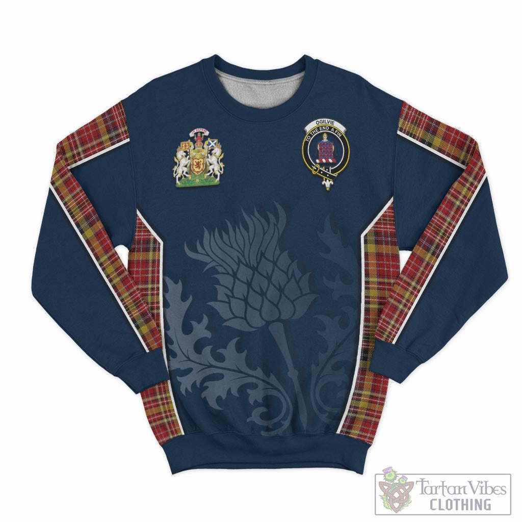 Tartan Vibes Clothing Ogilvie (Ogilvy) of Strathallan Tartan Sweatshirt with Family Crest and Scottish Thistle Vibes Sport Style