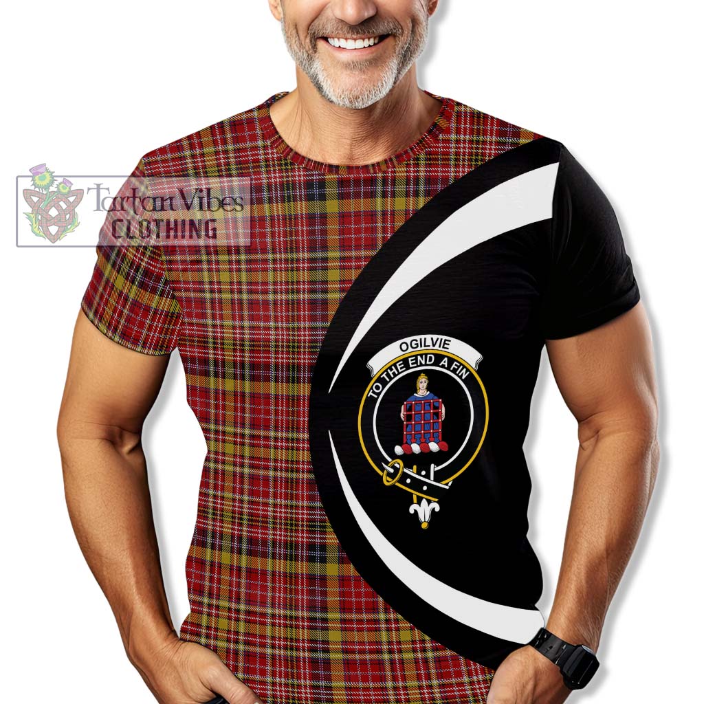 Tartan Vibes Clothing Ogilvie (Ogilvy) of Strathallan Tartan T-Shirt with Family Crest Circle Style