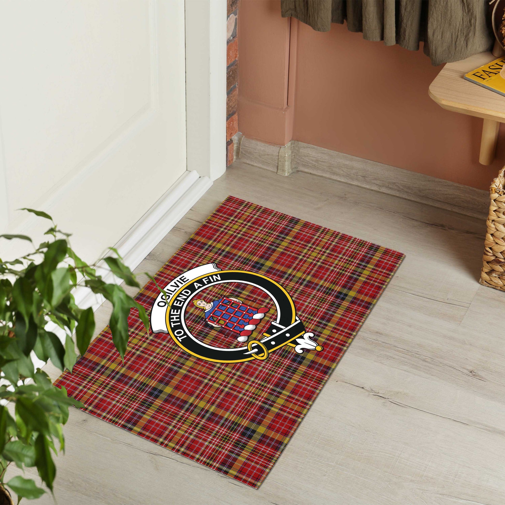 Ogilvie (Ogilvy) of Strathallan Tartan Door Mat with Family Crest - Tartanvibesclothing