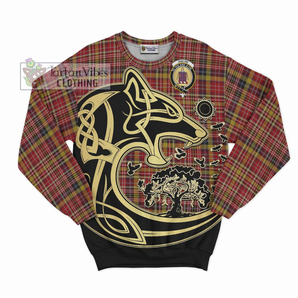 Ogilvie (Ogilvy) of Strathallan Tartan Sweatshirt with Family Crest Celtic Wolf Style - Tartan Vibes Clothing