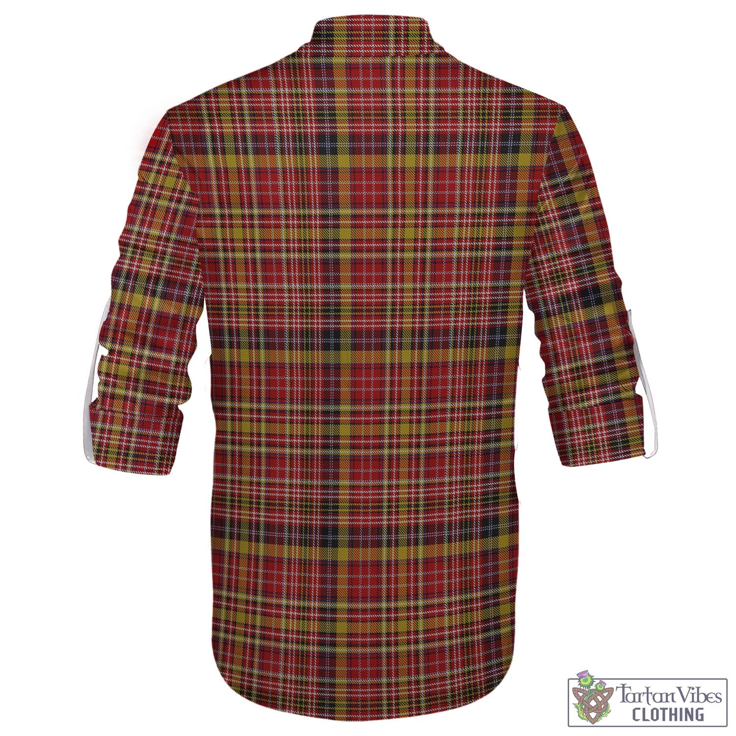 Tartan Vibes Clothing Ogilvie (Ogilvy) of Strathallan Tartan Men's Scottish Traditional Jacobite Ghillie Kilt Shirt with Family Crest