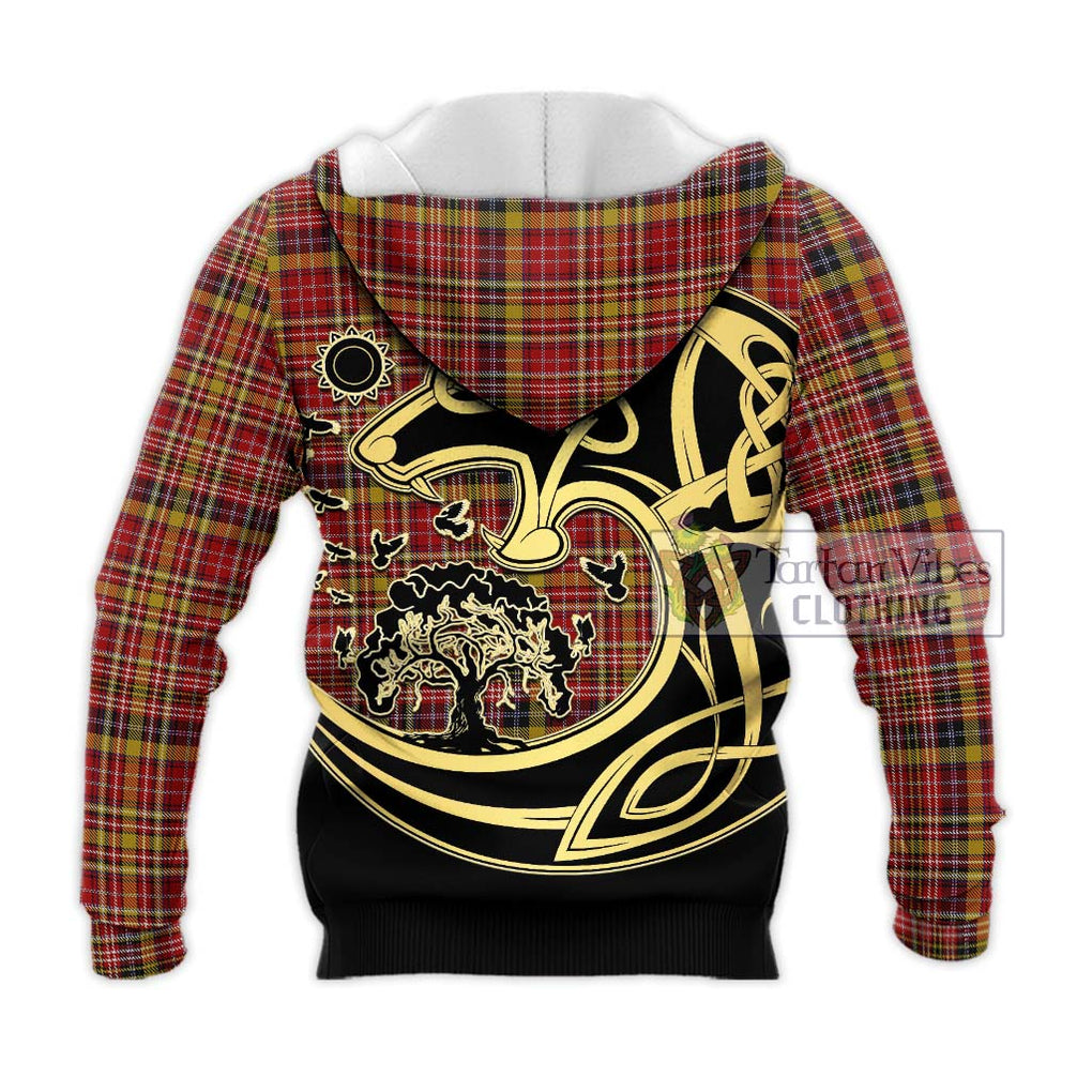 Ogilvie (Ogilvy) of Strathallan Tartan Knitted Hoodie with Family Crest Celtic Wolf Style - Tartan Vibes Clothing