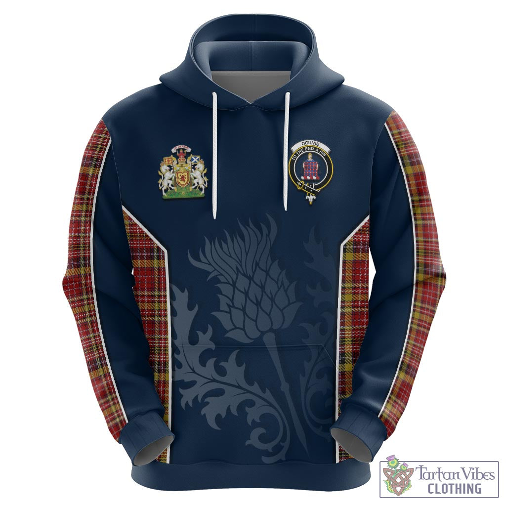 Tartan Vibes Clothing Ogilvie (Ogilvy) of Strathallan Tartan Hoodie with Family Crest and Scottish Thistle Vibes Sport Style