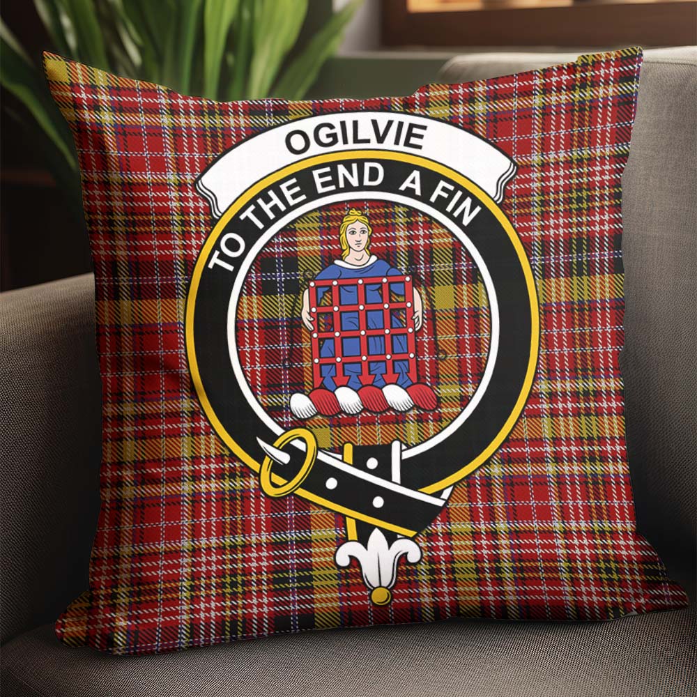 Ogilvie (Ogilvy) of Strathallan Tartan Pillow Cover with Family Crest - Tartanvibesclothing