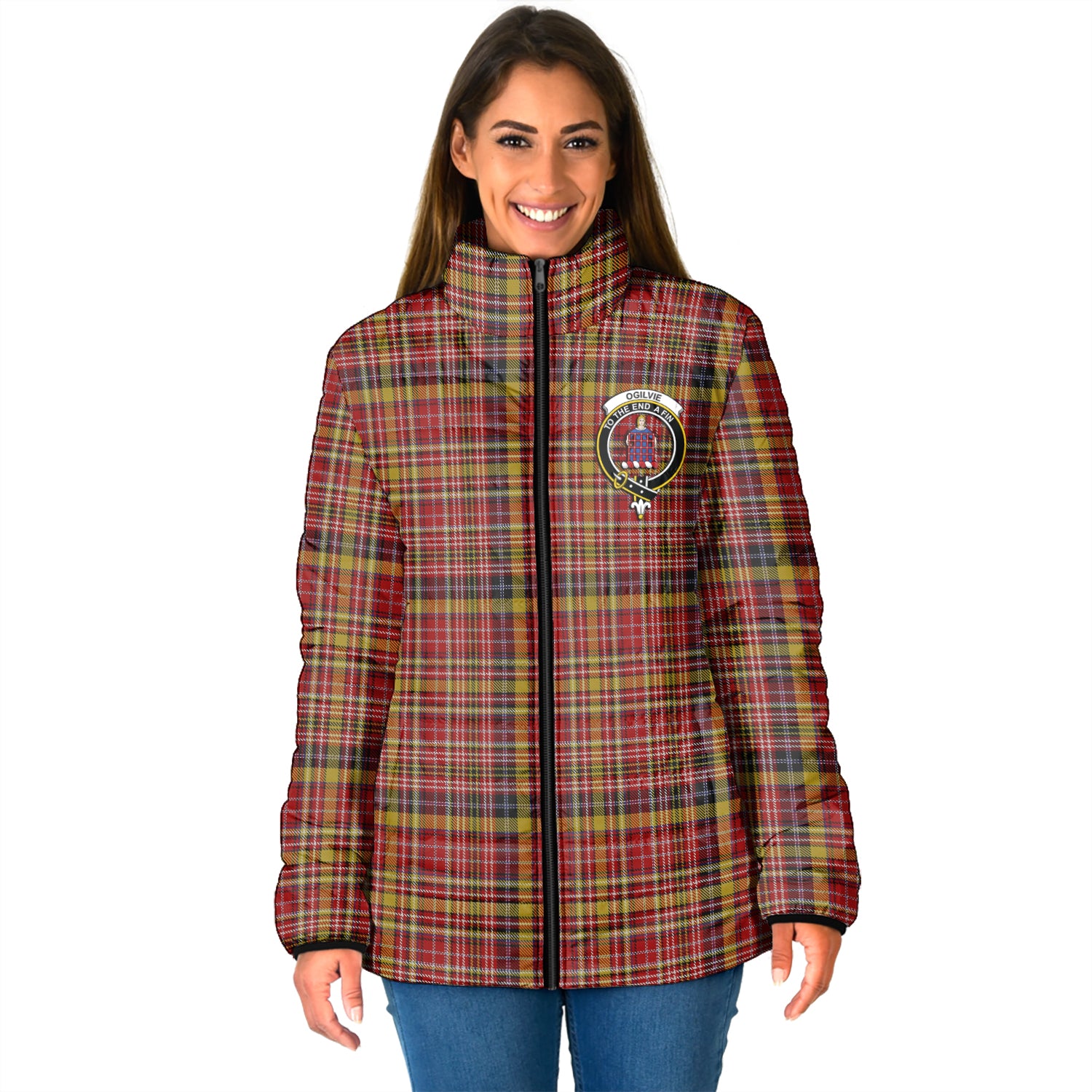 Ogilvie (Ogilvy) of Strathallan Tartan Padded Jacket with Family Crest - Tartan Vibes Clothing