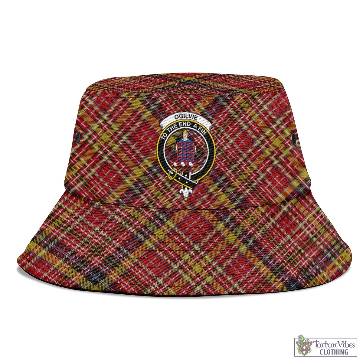 Tartan Vibes Clothing Ogilvie (Ogilvy) of Strathallan Tartan Bucket Hat with Family Crest