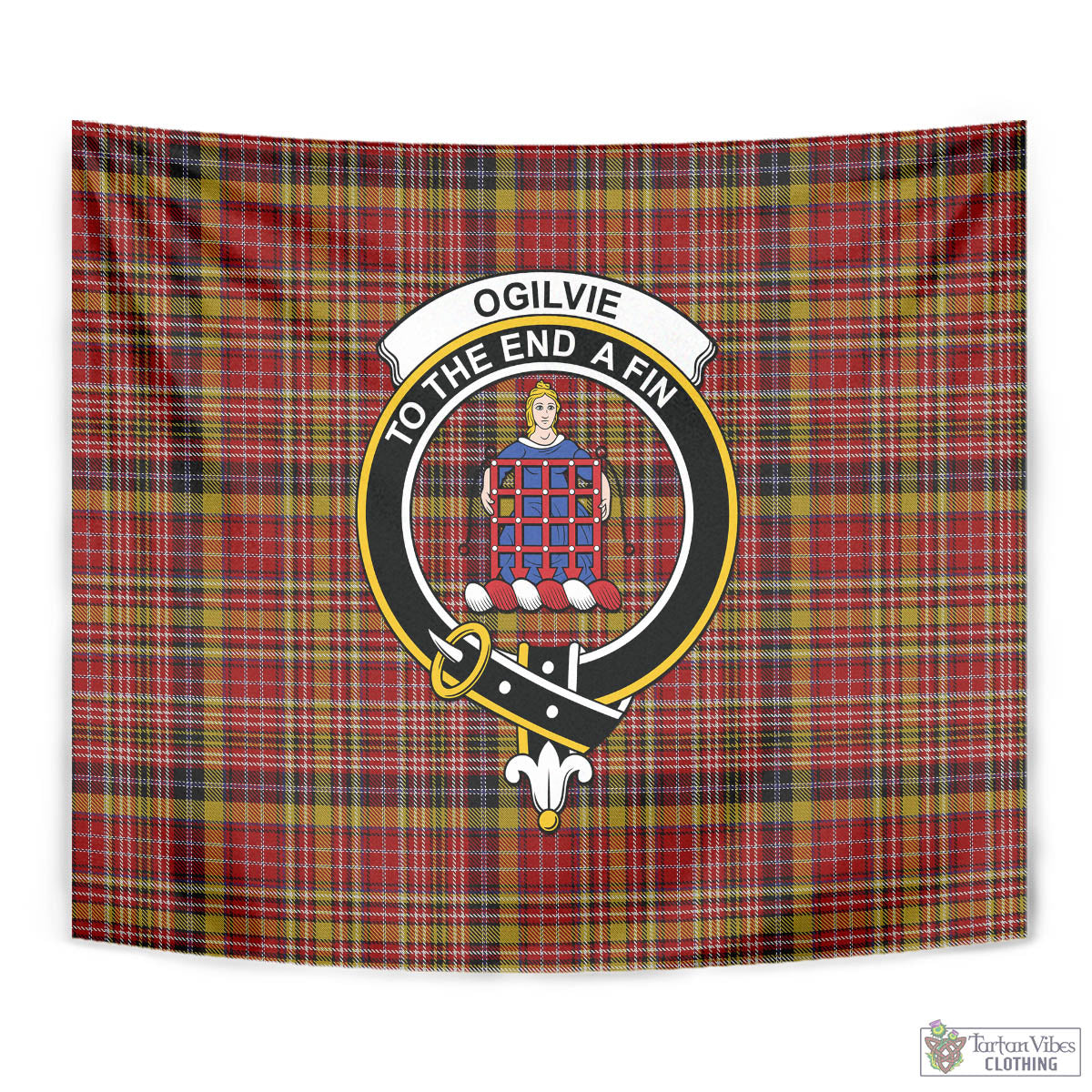 Tartan Vibes Clothing Ogilvie (Ogilvy) of Strathallan Tartan Tapestry Wall Hanging and Home Decor for Room with Family Crest