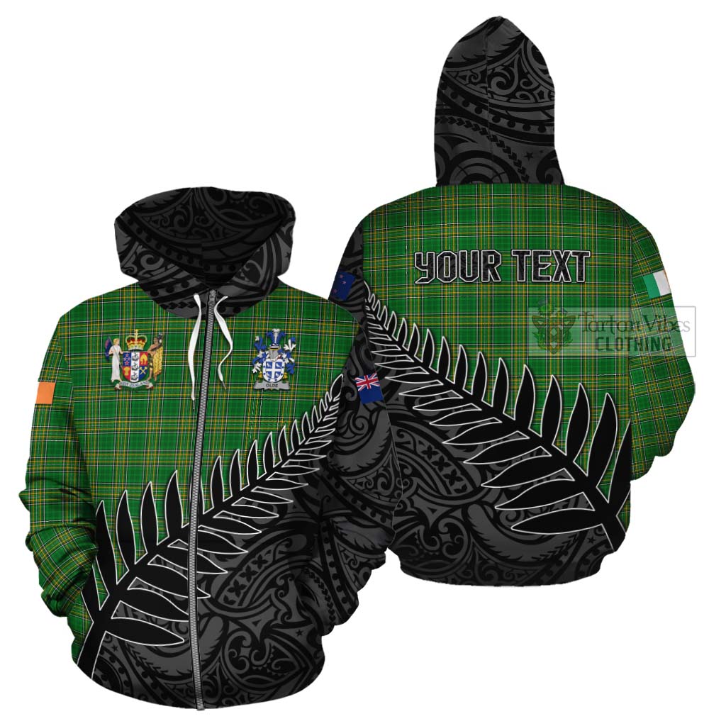 Tartan Vibes Clothing Olde Irish Clan Tartan Cotton Hoodie with Coat of Arms New Zealand Silver Fern Half Style