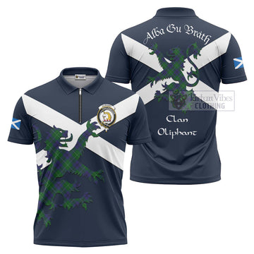 Oliphant Tartan Lion Rampant Zipper Polo Shirt Proudly Display Your Heritage with Alba Gu Brath and Clan Name Unisex - Tartan Vibes Clothing