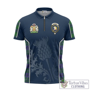 Oliphant Tartan Zipper Polo Shirt with Family Crest and Scottish Thistle Vibes Sport Style Unisex - Tartan Vibes Clothing