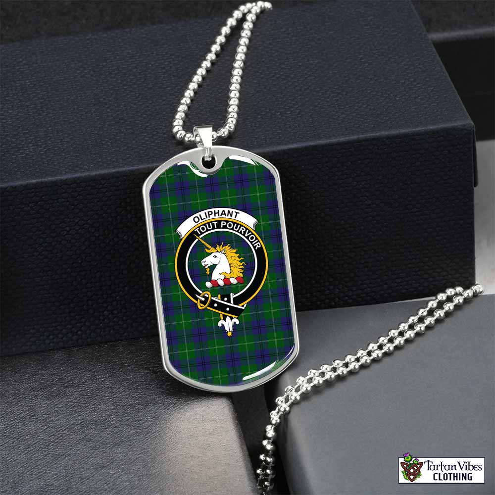 Oliphant Tartan Dog Tag Necklace with Family Crest Silver No - Tartan Vibes Clothing