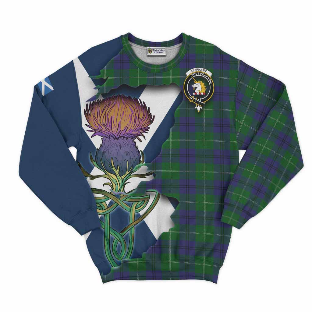 Oliphant Tartan Family Crest Sweatshirt Scottish Thistle Celtic Inspired Unisex - Tartan Vibes Clothing