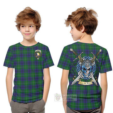 Oliphant Tartan Kid T-Shirt with Family Crest Celtic Skull Style