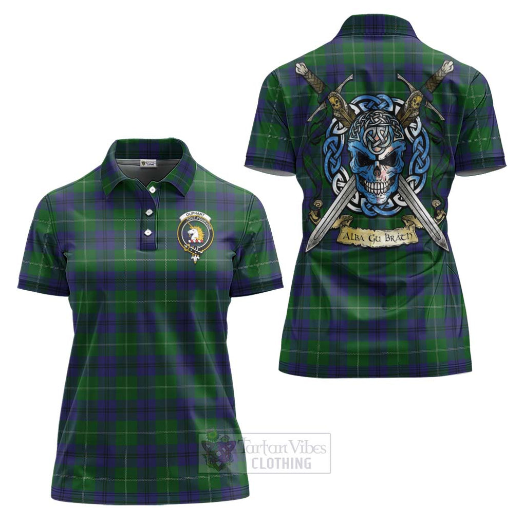 Tartan Vibes Clothing Oliphant Tartan Women's Polo Shirt with Family Crest Celtic Skull Style