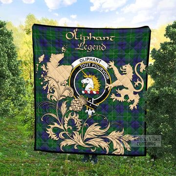 Oliphant Tartan Quilt with Family Crest and Scottish Symbol Style