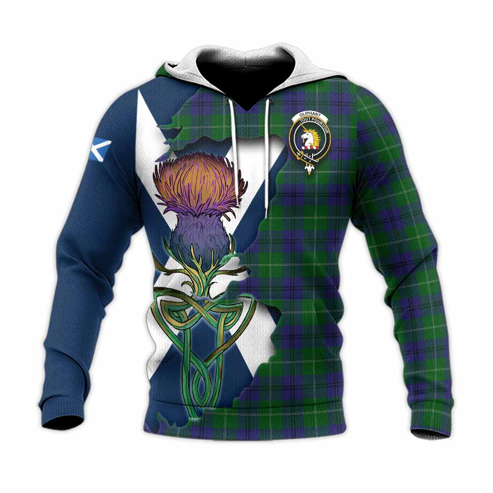 Oliphant Tartan Family Crest Knitted Hoodie Scottish Thistle Celtic Inspired Unisex Knitted Pullover Hoodie - Tartan Vibes Clothing