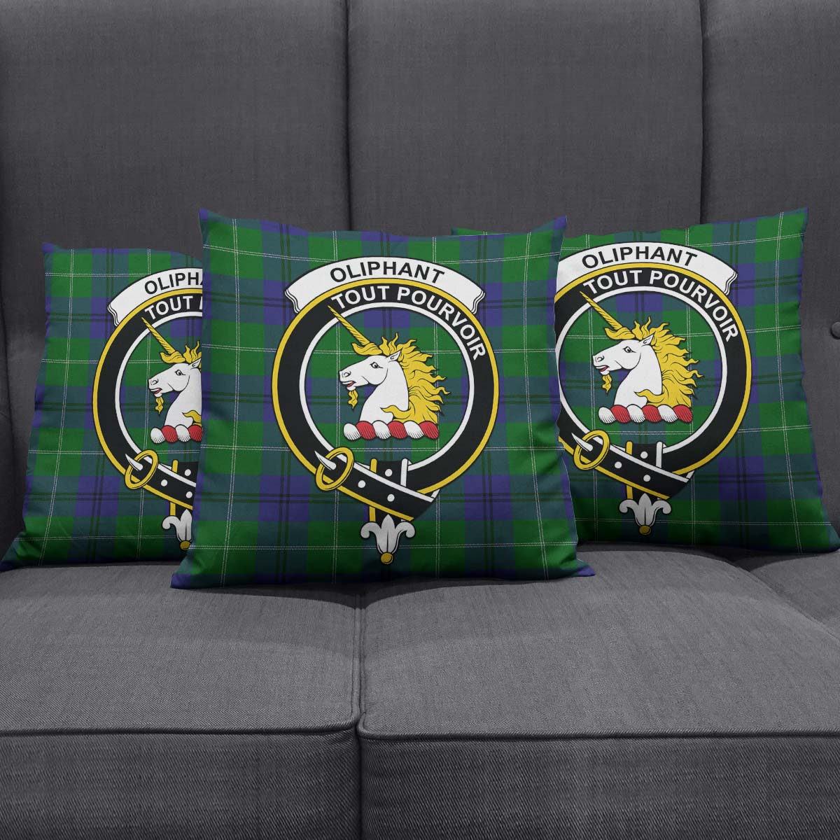 Oliphant Tartan Pillow Cover with Family Crest Square Pillow Cover - Tartanvibesclothing