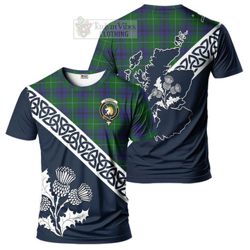 Oliphant Tartan T-Shirt Featuring Thistle and Scotland Map