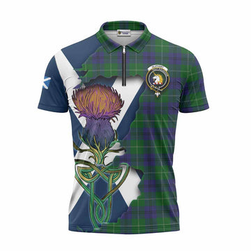 Oliphant Tartan Family Crest Zipper Polo Shirt Scottish Thistle Celtic Inspired Unisex - Tartan Vibes Clothing