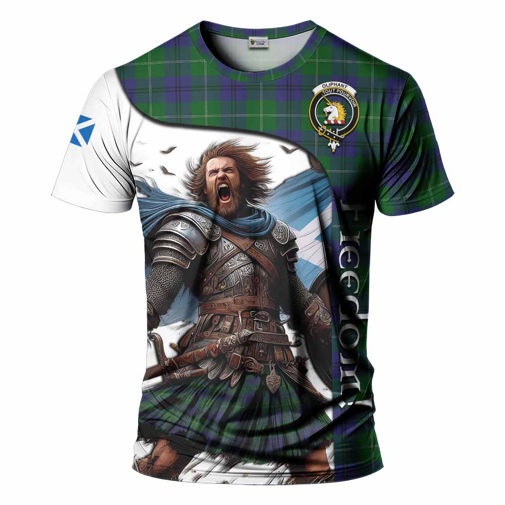 Oliphant Crest Tartan T-Shirt Inspired by the Freedom of Scottish Warrior