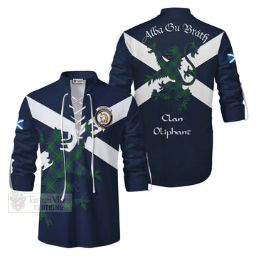 Oliphant Tartan Lion Rampant Ghillie Kilt Shirt Proudly Display Your Heritage with Alba Gu Brath and Clan Name Men - Tartan Vibes Clothing