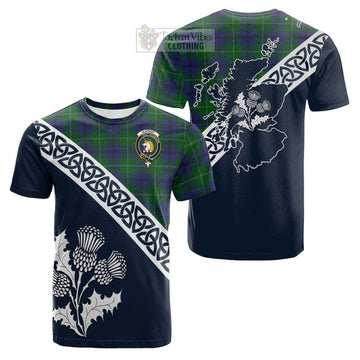 Oliphant Tartan Cotton T-shirt Featuring Thistle and Scotland Map