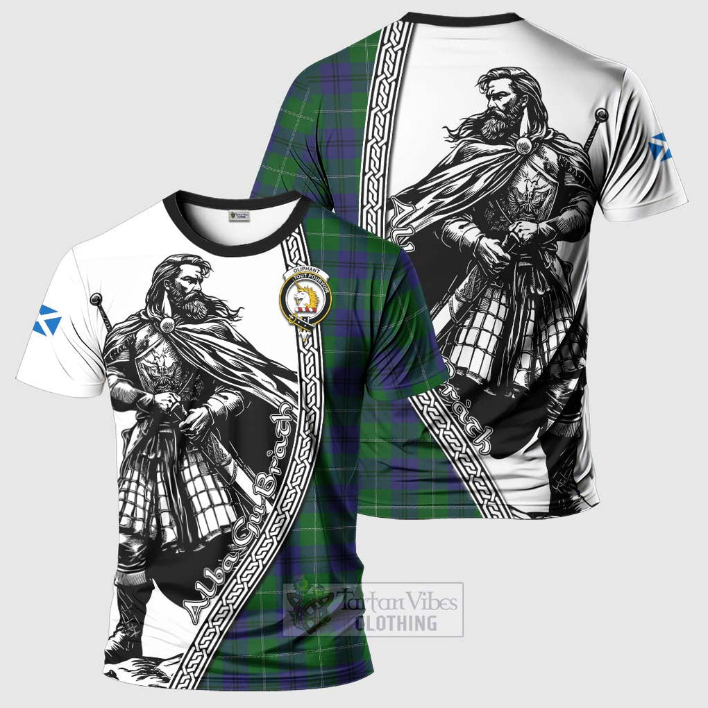 Tartan Vibes Clothing Oliphant Tartan Clan Crest T-Shirt with Highlander Warrior Celtic Style