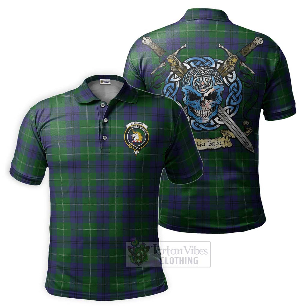 Tartan Vibes Clothing Oliphant Tartan Polo Shirt with Family Crest Celtic Skull Style