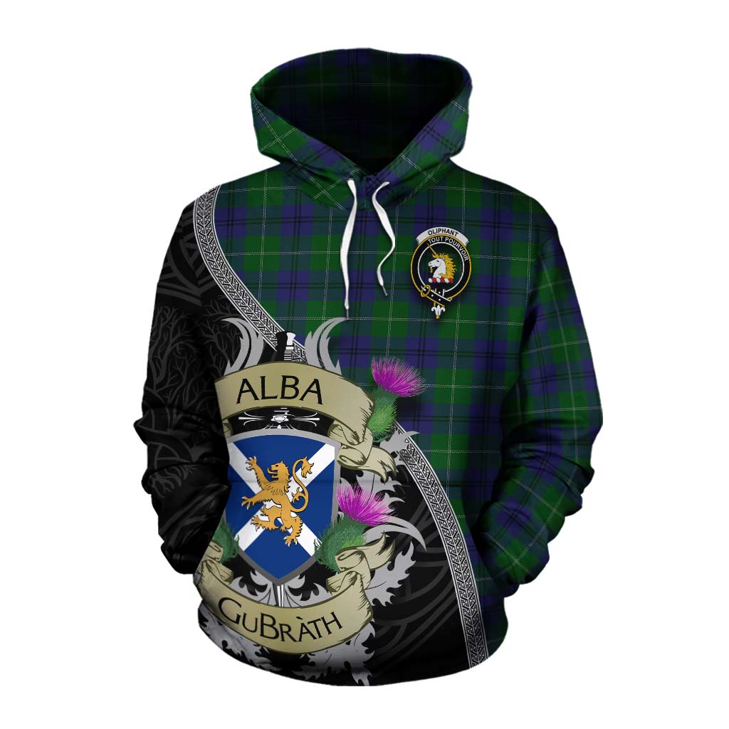 Oliphant Tartan Family Crest Cotton Hoodie Lion Rampant Royal Thistle Shield Celtic Inspired Pullover Hoodie XS - Tartan Vibes Clothing