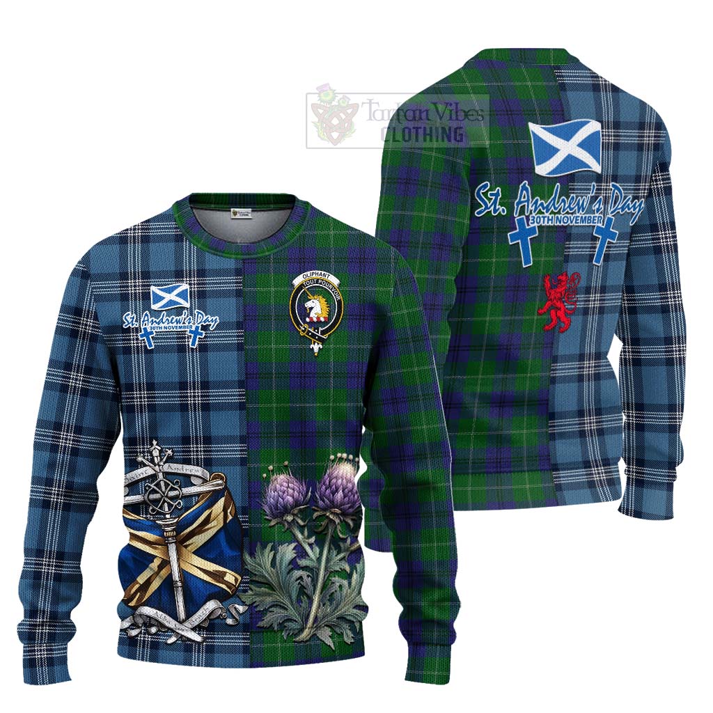 Oliphant Tartan Knitted Sweater Happy St. Andrew's Day Half Tartan Style Unisex - Tartan Vibes Clothing