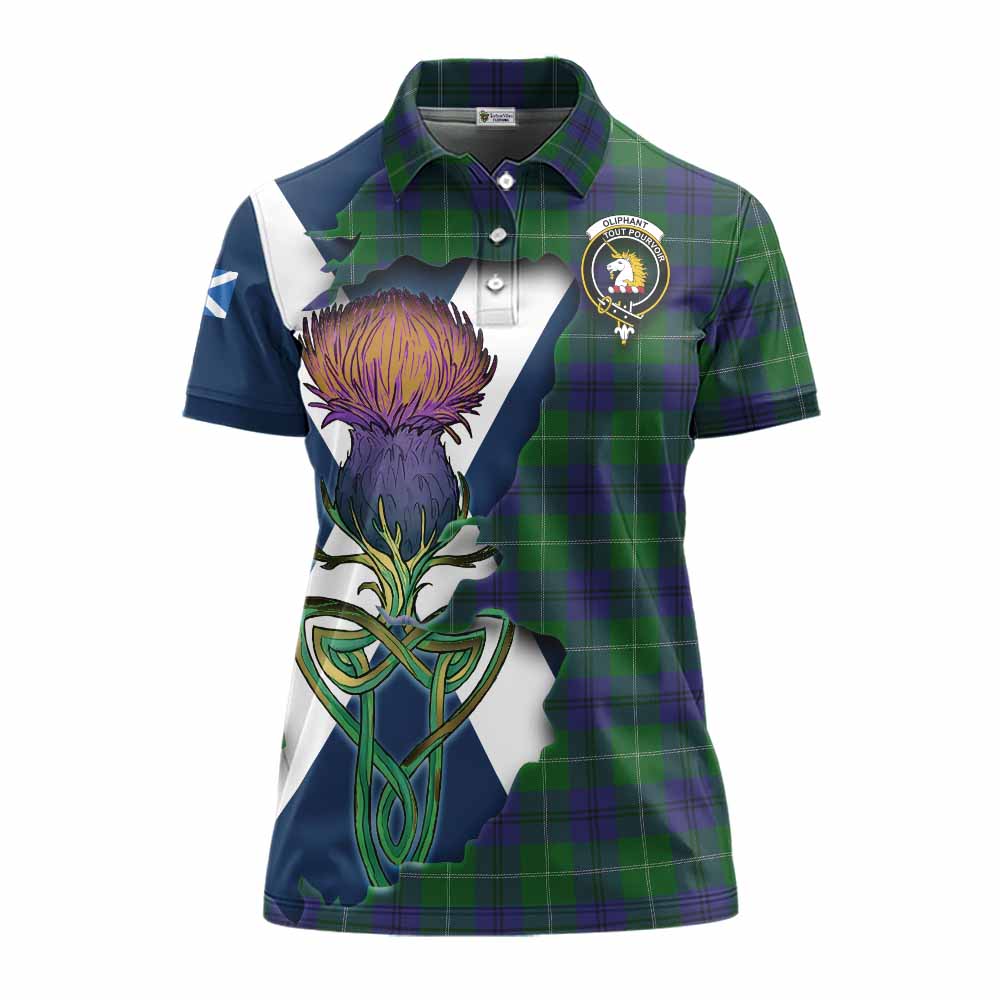Oliphant Tartan Family Crest Women's Polo Shirt Scottish Thistle Celtic Inspired Women - Tartan Vibes Clothing