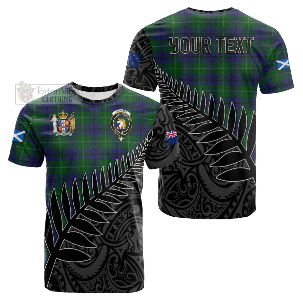 Tartan Vibes Clothing Oliphant Crest Tartan Cotton T-shirt with New Zealand Silver Fern Half Style