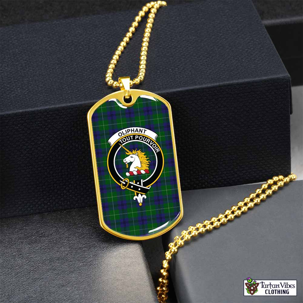 Oliphant Tartan Dog Tag Necklace with Family Crest Gold No - Tartan Vibes Clothing
