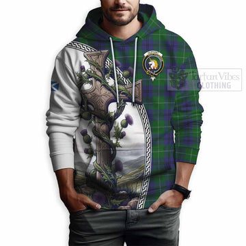 Oliphant Tartan Hoodie with Family Crest and St. Andrew's Cross Accented by Thistle Vines