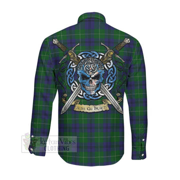 Oliphant Tartan Long Sleeve Button Shirt with Family Crest Celtic Skull Style