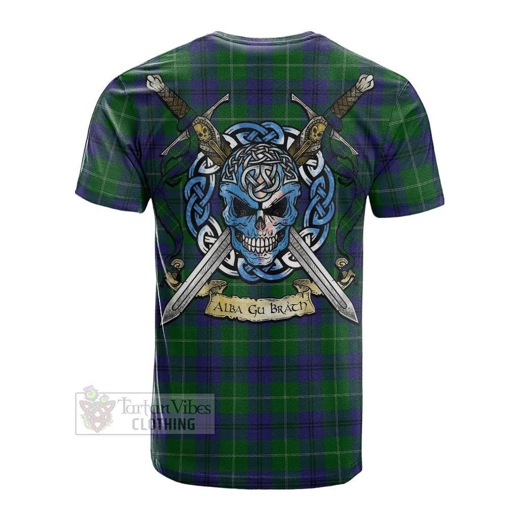 Tartan Vibes Clothing Oliphant Tartan Cotton T-shirt with Family Crest Celtic Skull Style