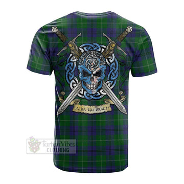 Oliphant Tartan Cotton T-shirt with Family Crest Celtic Skull Style