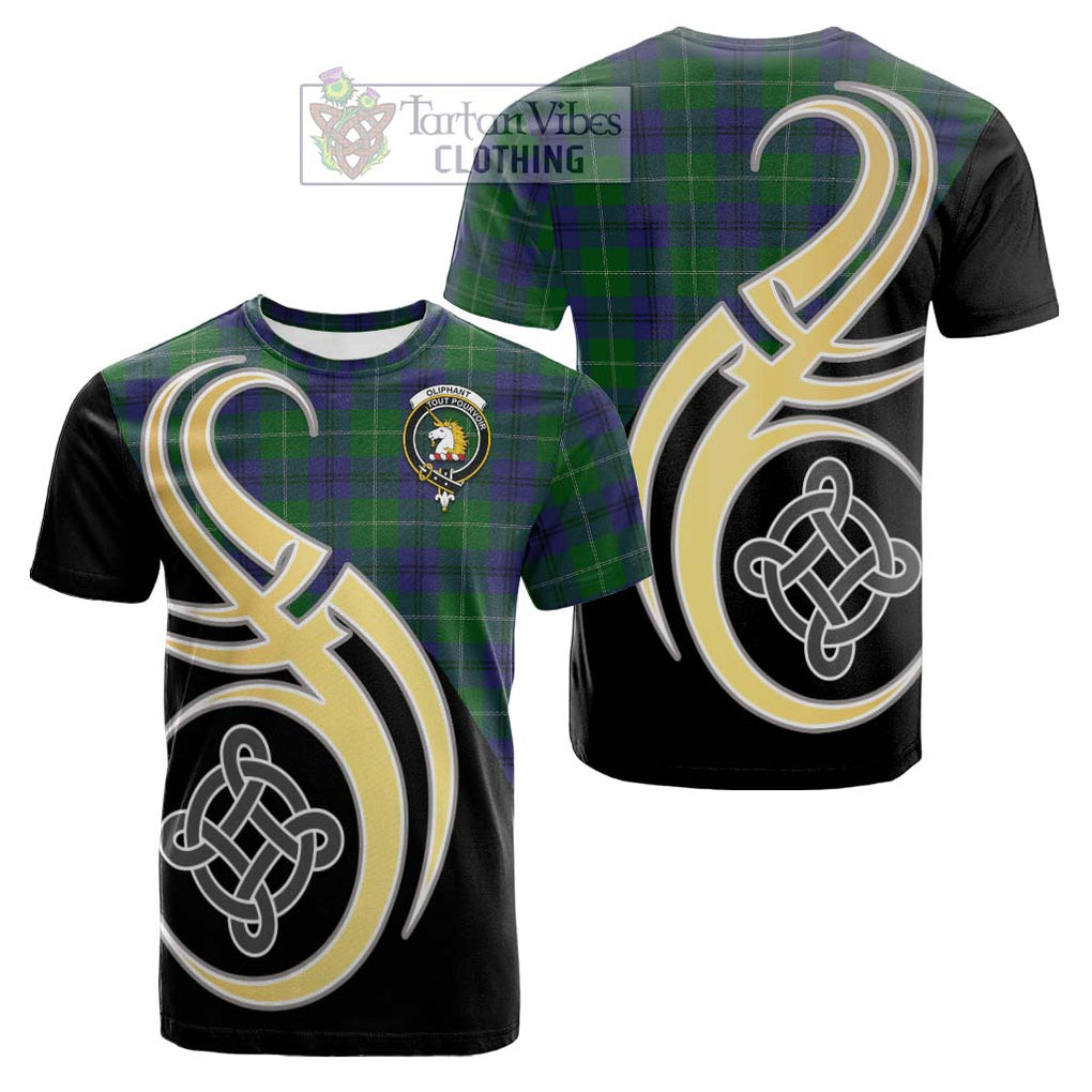 Tartan Vibes Clothing Oliphant Tartan Cotton T-shirt with Family Crest and Celtic Symbol Style