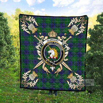 Oliphant Tartan Quilt with Family Crest and Scottish Golden Courage Shield