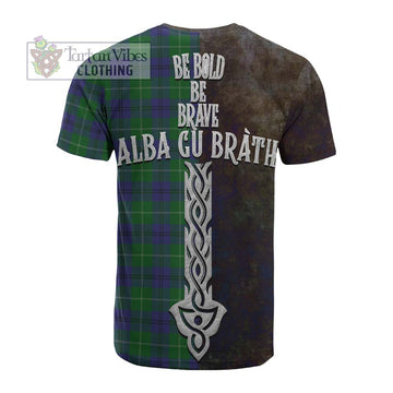 Oliphant Tartan Family Crest Cotton T-shirt Alba Gu Brath Be Brave Lion Ancient Style - Tartan Vibes Clothing