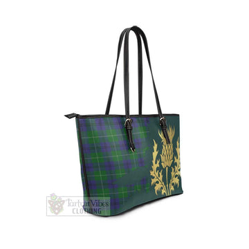 Oliphant Tartan Leather Tote Bag Gold Thistle Style - Tartan Vibes Clothing