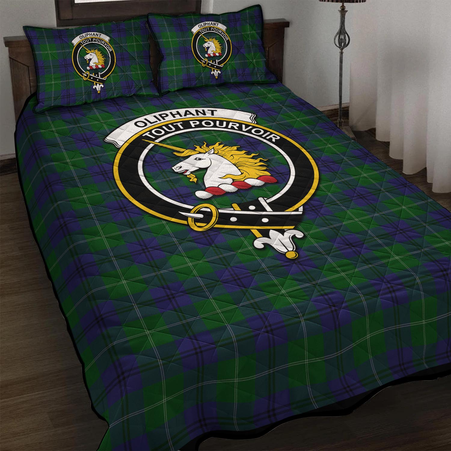 Oliphant Tartan Quilt Bed Set with Family Crest - Tartan Vibes Clothing