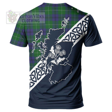 Oliphant Tartan T-Shirt Featuring Thistle and Scotland Map