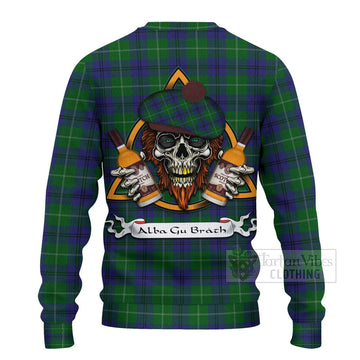 Oliphant Tartan Ugly Sweater with Family Crest and Bearded Skull Holding Bottles of Whiskey - Tartan Vibes Clothing